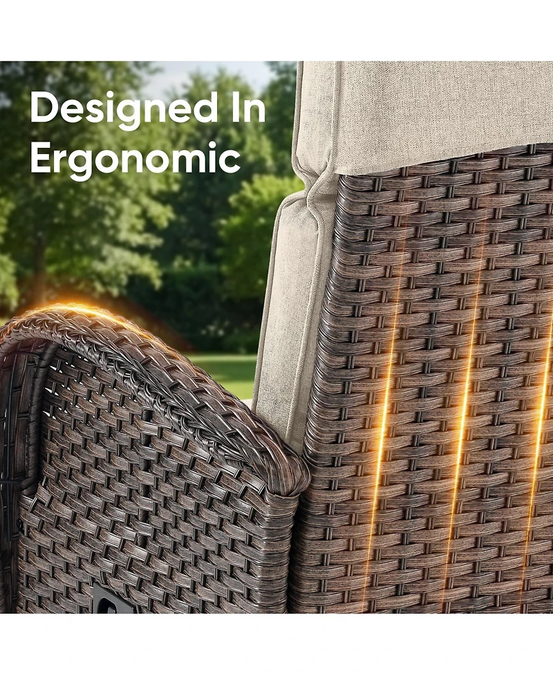 Pocassy 4 Piece Wicker Patio Furniture Set, Outdoor Swivel Recliner Chair with 3-Seat Sofa, Coffe Table, All-Weather Conversation Set