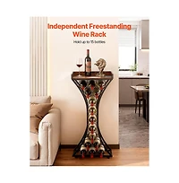 Slickblue Wine Bottle Storage Rack with Wood Tabletop, Freestanding 15 Bottle Holder for Living Room and Bar