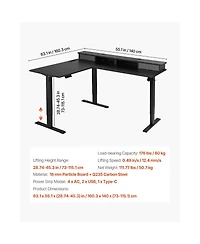 Slickblue L Shaped Adjustable Height Gaming Desk with Led Light Strip