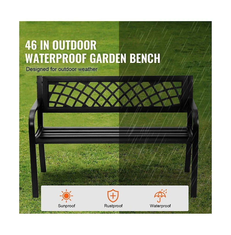 Slickblue 46in Outdoor Metal Bench with Armrests for Garden Yard and Park