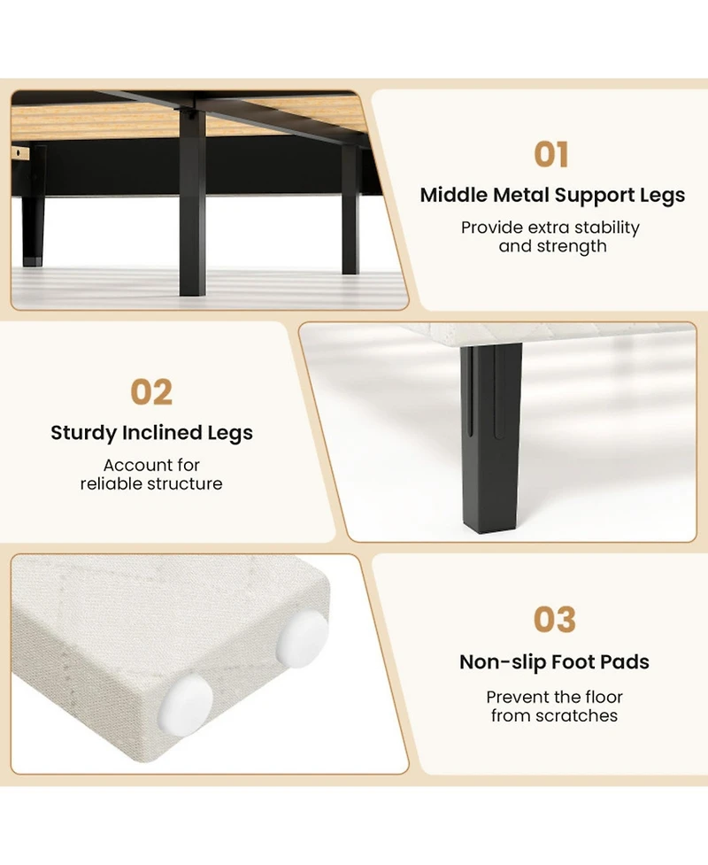 Sugift Queen Size Velvet Upholstered Platform Bed Frame with Chevron Headboard Adjustable
