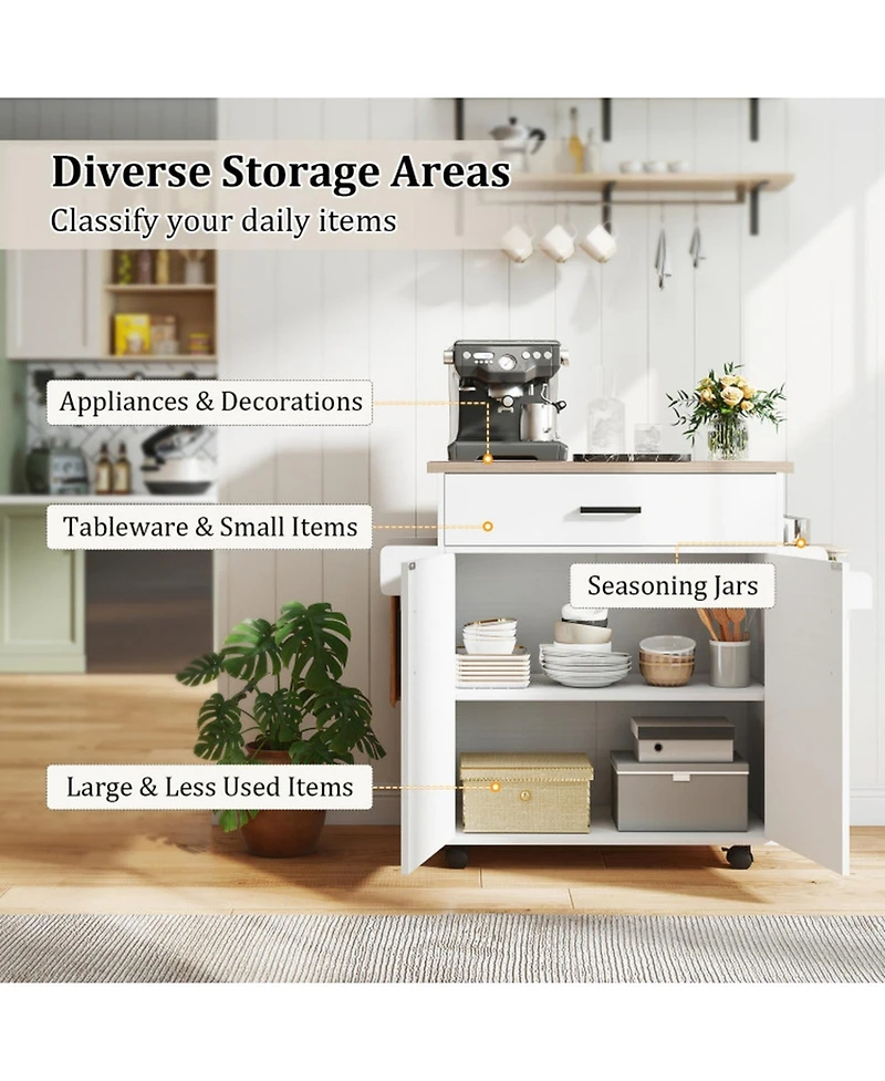 Sugift Rolling Kitchen Island Cart with Drawer and 2-Tier Cabinet