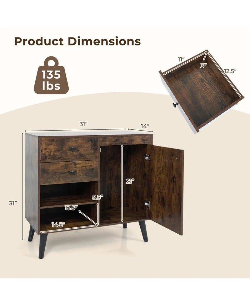 Sugift 31-Inch Buffet Cabinet Set of 2 with 2 Drawers and Open Compartments