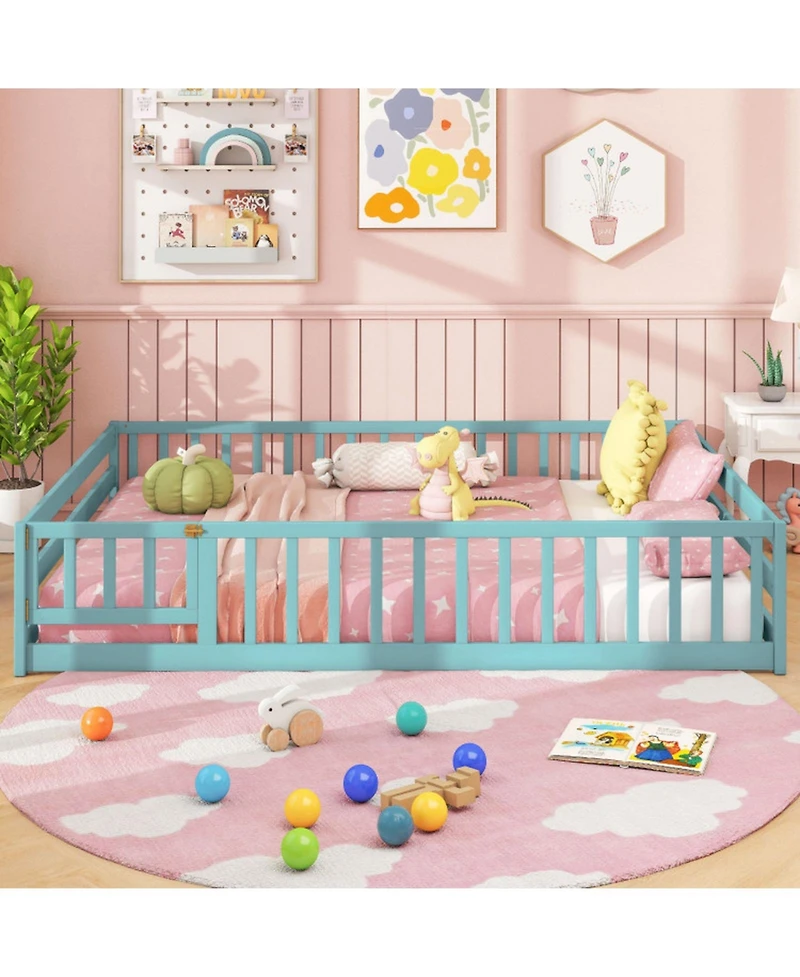 Sugift Full Size Montessori Floor Bed with Full-Length Safety Guardrails