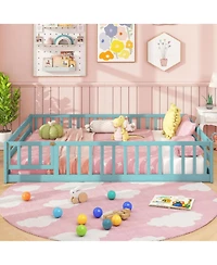 Sugift Full Size Montessori Floor Bed with Full-Length Safety Guardrails
