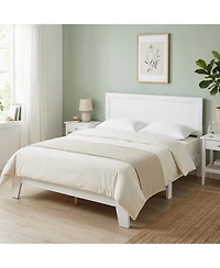 Sugift Queen Size Modern Wood Platform Bed with Panel Headboard