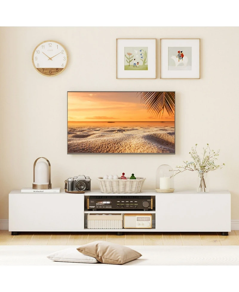 Sugift Modern Tv Stand with 2 Cabinets and Open Shelves