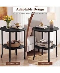 Sugift Round 2-Tier Side End Table with Open Storage Shelf and Steel Frame