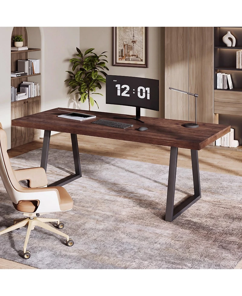 Tribesigns 63" Industrial Executive Desk, Solid Wood, Metal Legs