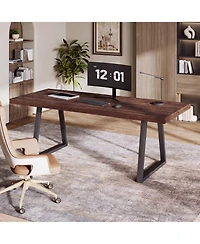 Tribesigns 63" Industrial Executive Desk, Solid Wood, Metal Legs