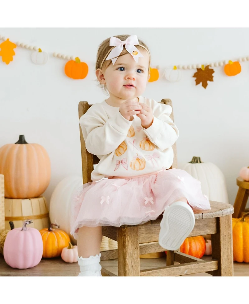 Sweet Wink Baby Girls Pumpkin Embroidered Bow Baby Headband