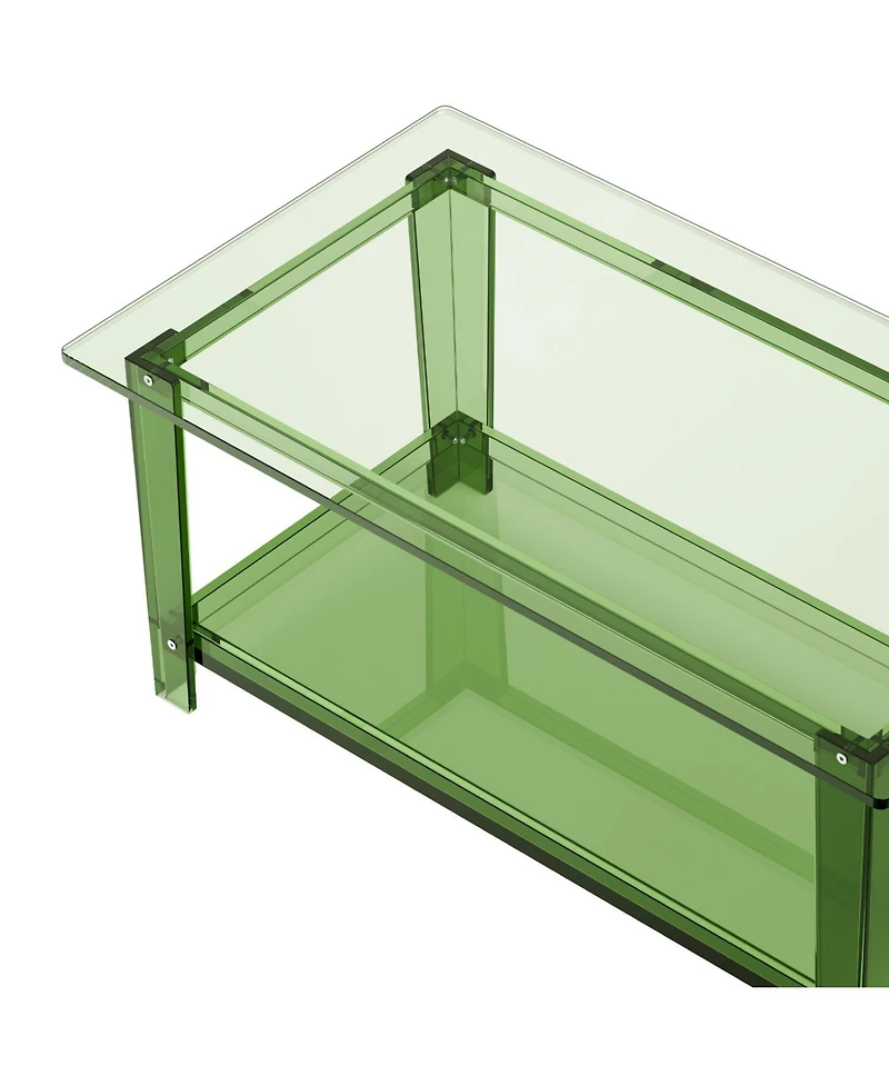 Slickblue Modern Acrylic Coffee Table with 2 Tier Storage Shelf Design
