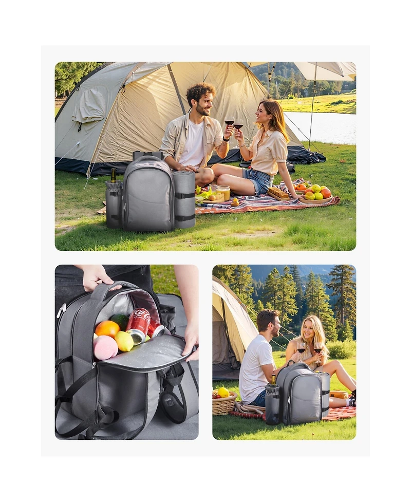 Sugift 2 Person Picnic Backpack with Insulated Cooler Detachable Bottle Holder Blanket Plates and Cutlery