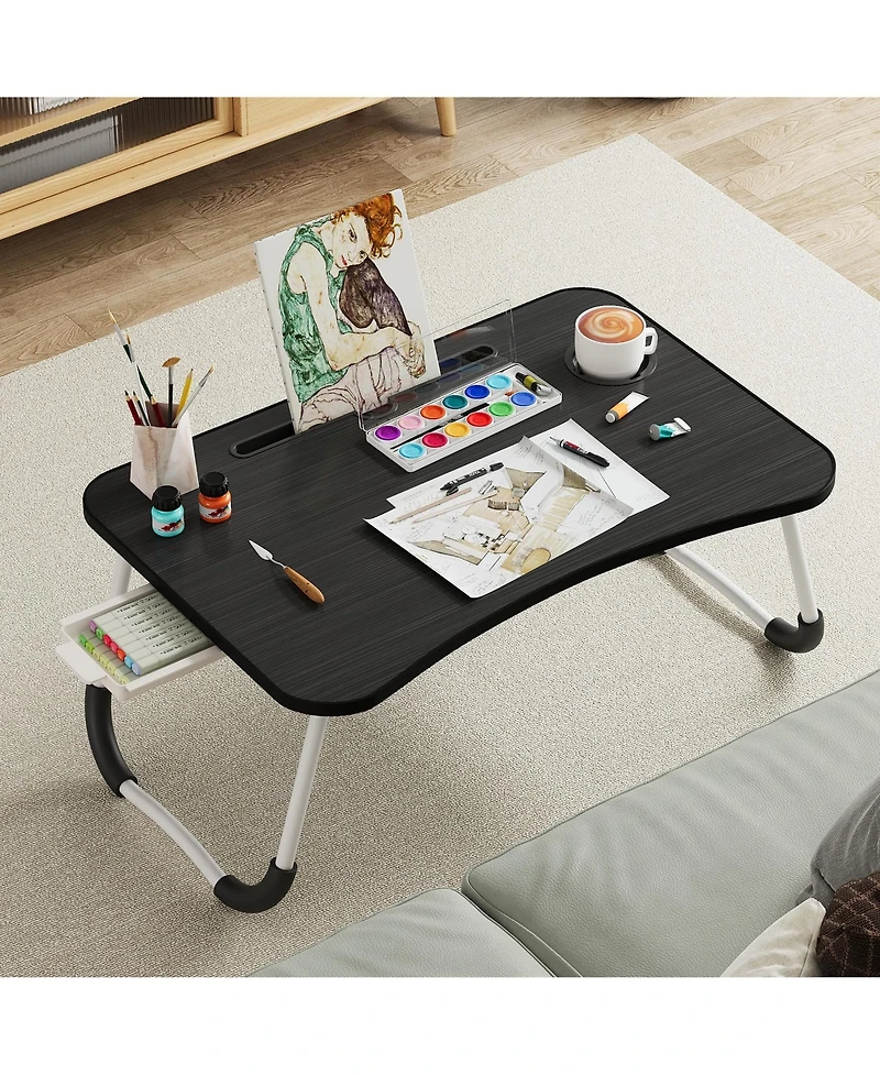 Gnuadz Lap Desk Tray Laptop Breakfast Sofa Cup Holder Drawer Foldable