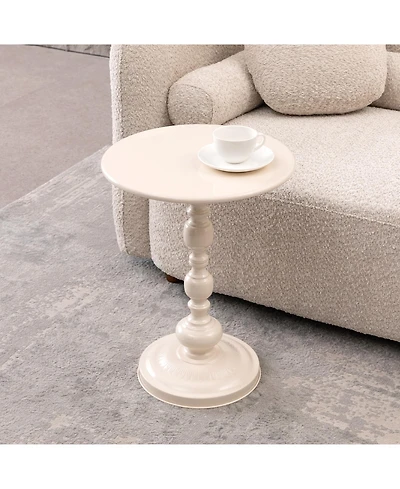 Flynama 15.7" Round Vintage Metal Side Table, Frost Ironwork Accent Table, Indoor and Outdoor Use