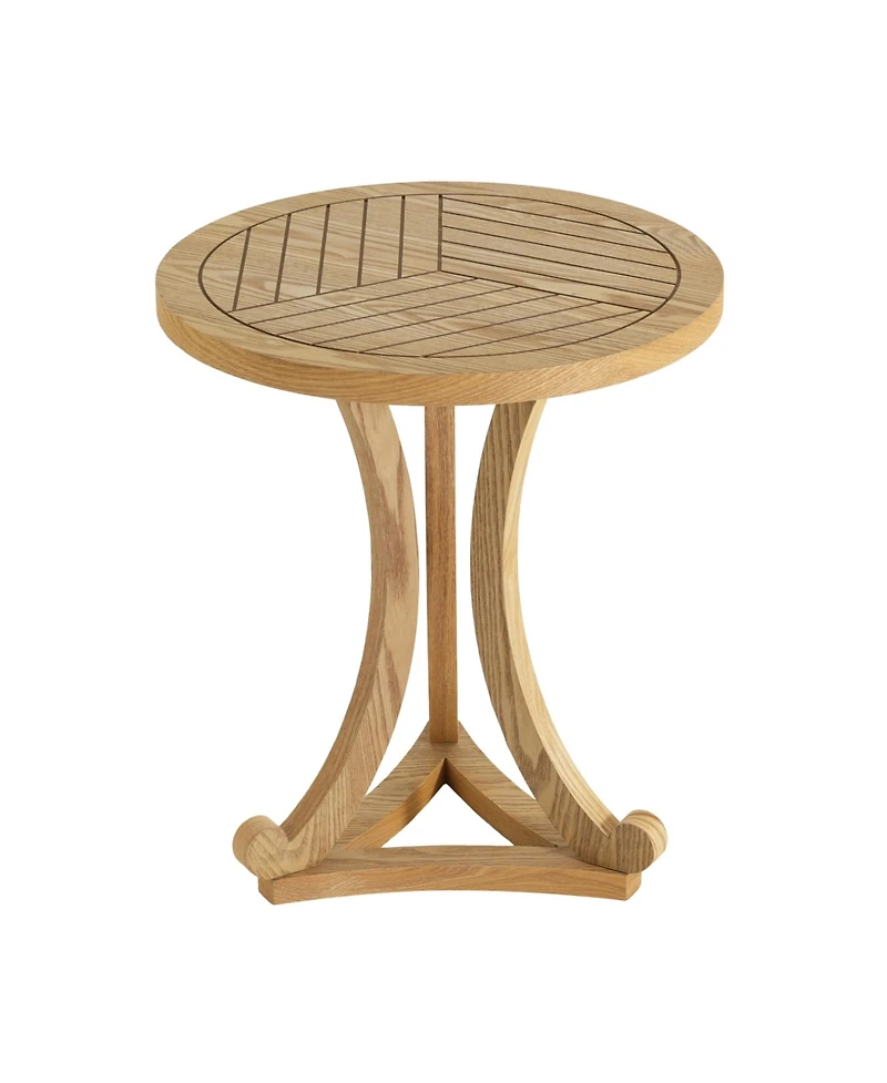 Flynama Round Wood Accent Table, Curved Tripod Base Slatted Top End Table, 17.72"D x 20.67"H
