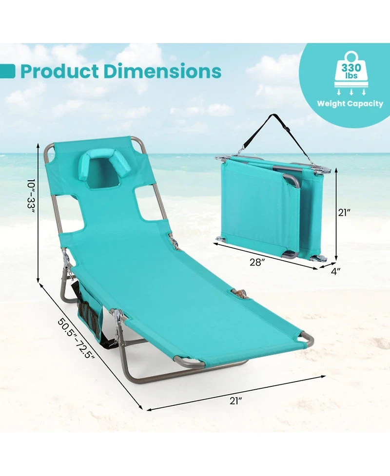 Gouun Folding Beach Lounge Chair with Adjustable Backrest for Outdoor Lawn
