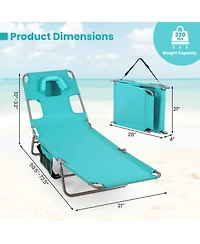 Gouun Folding Beach Lounge Chair with Adjustable Backrest for Outdoor Lawn