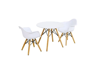 Gouun Mid Century 3 Piece Round Kids Table and Chair Set with Armrests