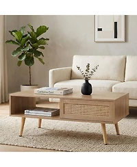 Flynama 41.34" Rattan Rectangular Coffee Table with Sliding Door