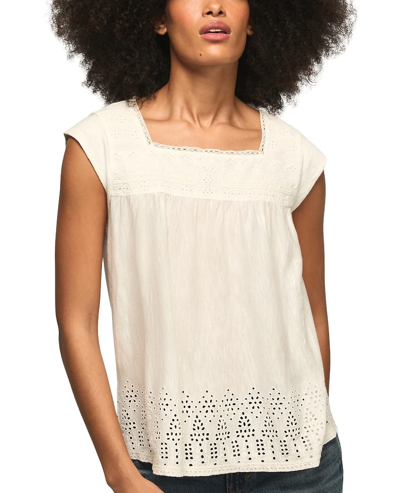 Lucky Brand Women's Square Neck Eyelet Blouse