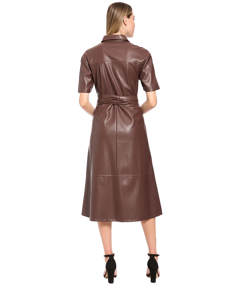 Luxely Women's Faux Leather Short-Sleeve Midi Dress