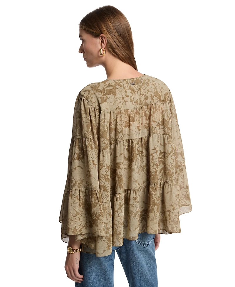 Michael Kors Women's Long-Sleeve Tie-Neck Floral Blouse