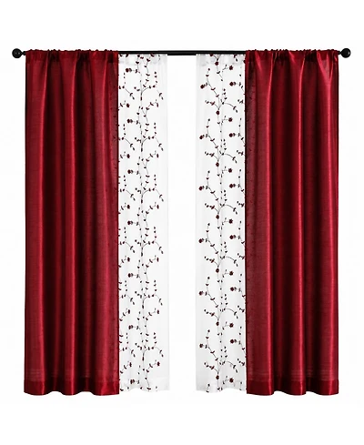 Kate Aurora Gloria Embroidered 6 Piece Rod Pocket Coordinating Sheer Window Curtain Panels