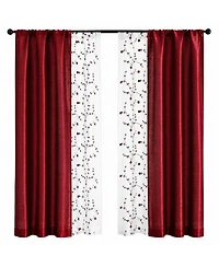 Kate Aurora Gloria Embroidered 6 Piece Rod Pocket Coordinating Sheer Window Curtain Panels