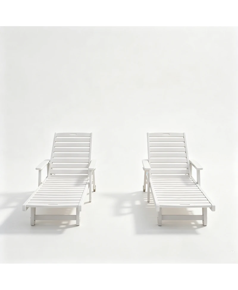 homfan Set of 2 Hdpe Chaise Lounge Chairs with 5-Position Backrest, Cup Holder and Wheels