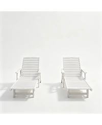 homfan Set of 2 Hdpe Chaise Lounge Chairs with 5-Position Backrest, Cup Holder and Wheels