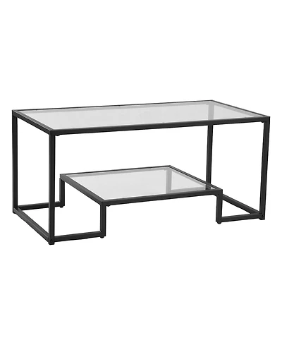 Slickblue 2-Tier Tempered Glass Center Table with Metal Frame, Modern Coffee Table for Home Office
