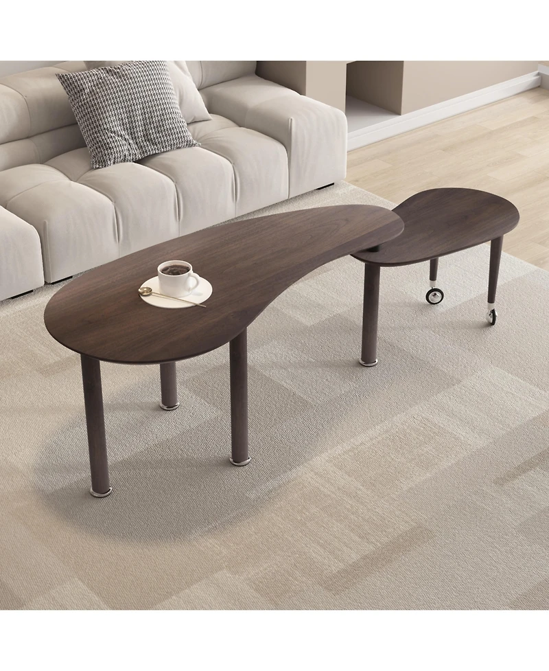 Flynama Rotating Coffee Table Veneer Nesting Lift Top Solid Wood Living Room Center Table