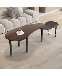 Flynama Rotating Coffee Table Veneer Nesting Lift Top Solid Wood Living Room Center Table