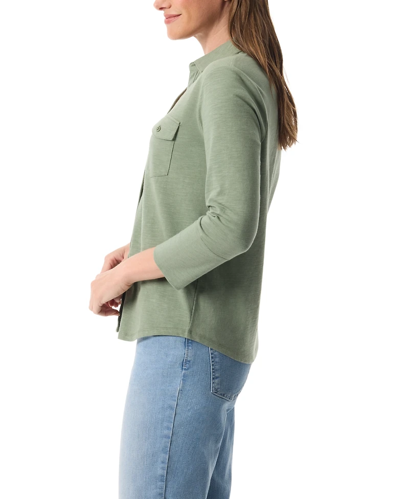 Gloria Vanderbilt Women's Ashten Point-Collar 3/4-Sleeve Button-Up Shirt