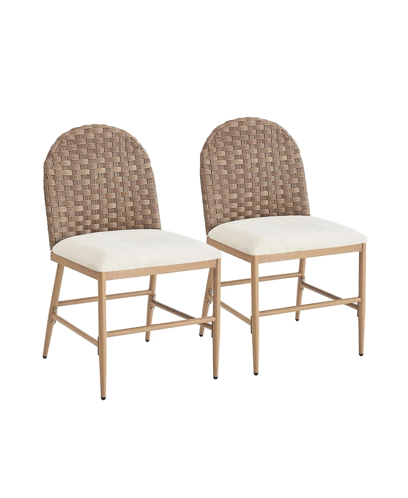 Flynama Set of 2 Farmhouse Iron Frame Rattan Back Dining Chairs, 400 Lbs High Load Capacity Armless Side Chairs