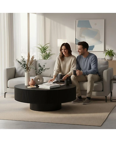 Flynama Fluted Round Pedestal Coffee Table, Mid Century Modern