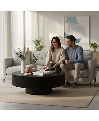 Flynama Fluted Round Pedestal Coffee Table, Mid Century Modern