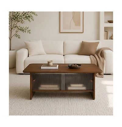 Flynama 47" Rectangular Coffee Table with Fluted Glass Doors