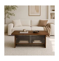 Flynama 47" Rectangular Coffee Table with Fluted Glass Doors