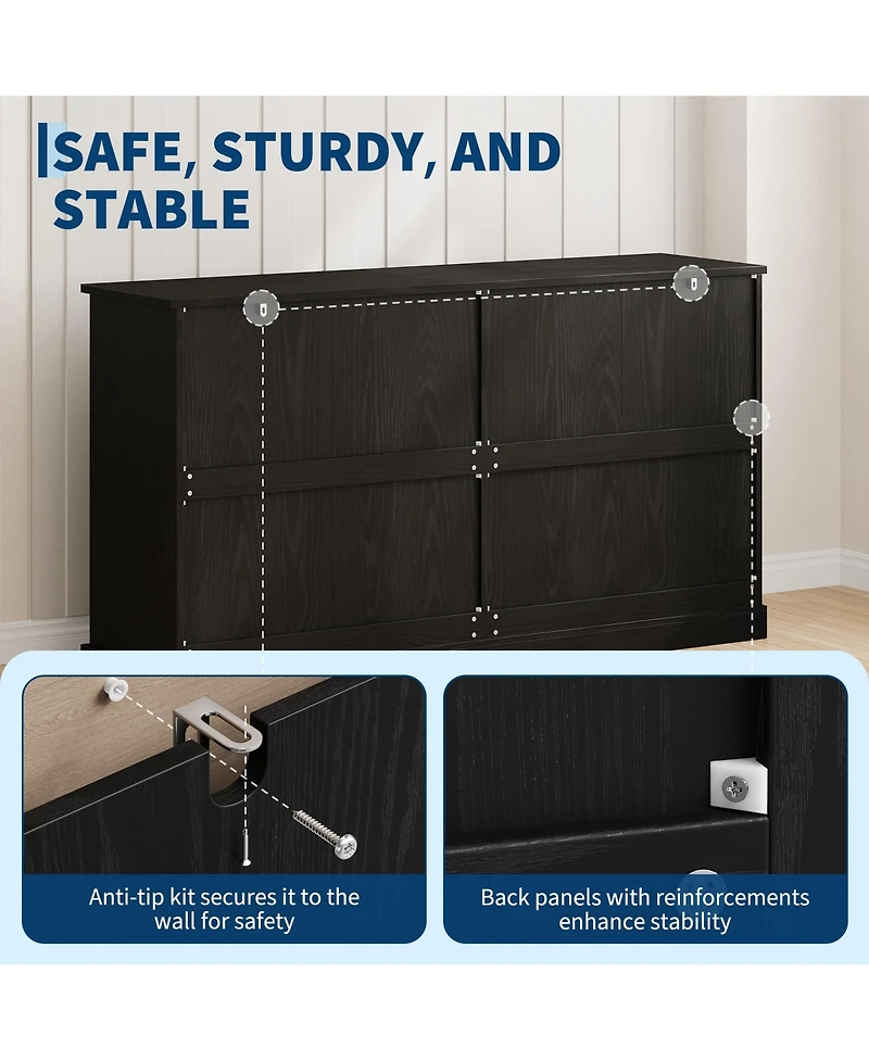 gaomon Storage Cabinet with 4 Doors and Drawers, Farmhouse Buffet Sideboard Gold Handles, Modern Entryway Console Table for Living Room