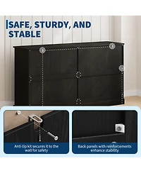 gaomon Storage Cabinet with 4 Doors and Drawers, Farmhouse Buffet Sideboard Gold Handles, Modern Entryway Console Table for Living Room