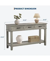 homfan 54" Farmhouse Console Table with 3 Drawers and Open Shelf, Wood Finish Entryway Table