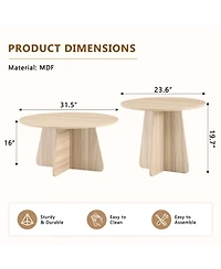 Flynama Retro Nesting Coffee Table Set Natural Round Cross Base