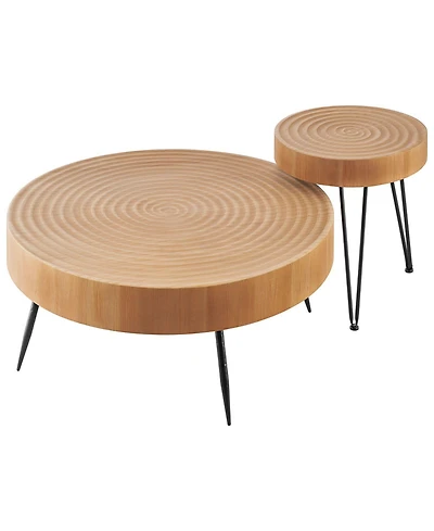 Slickblue 2 Piece Round Coffee Table Set with End Table and Metal Legs