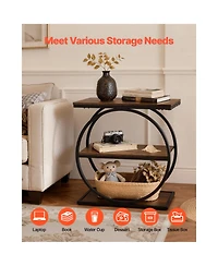 Sugift 3-Tier Narrow End Table with Open Storage Shelves Round Metal Frame Wood Nightstand Desk