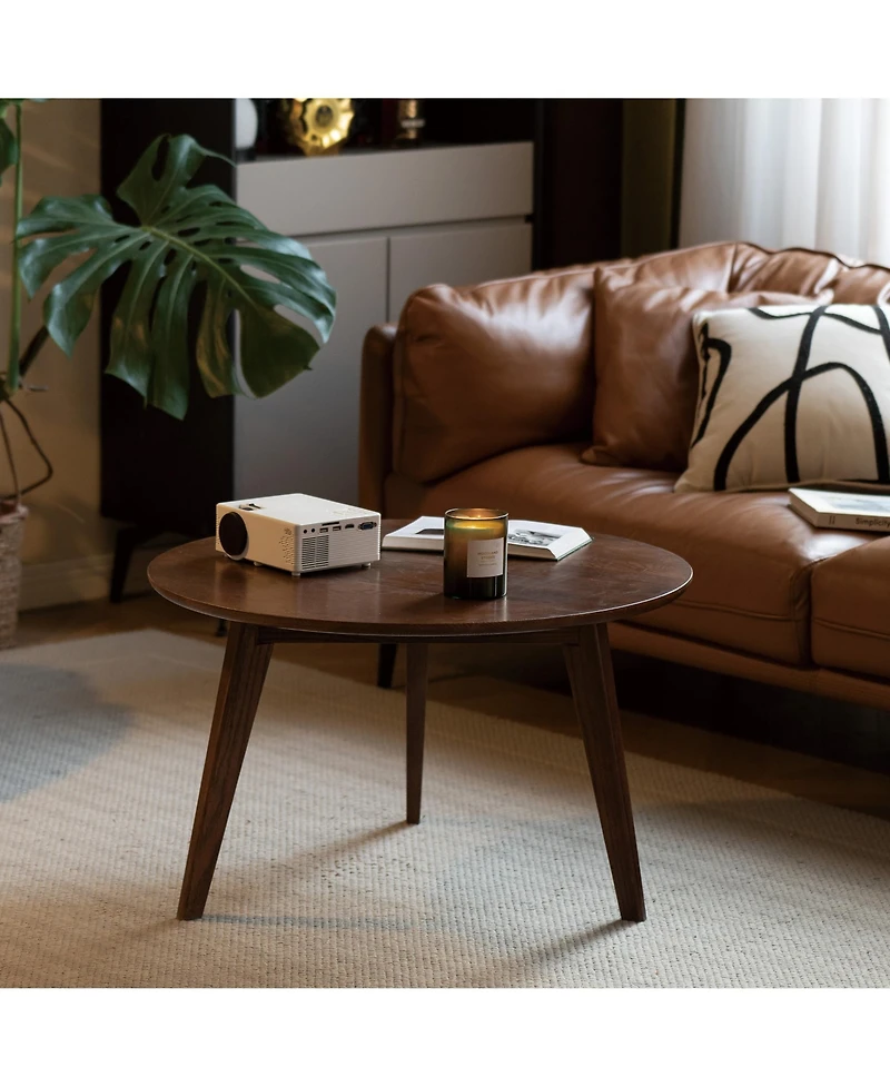 Flynama Solid Oak Wood Coffee Table Round Center Table Study Desk Living Room