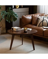 Flynama Solid Oak Wood Coffee Table Round Center Table Study Desk Living Room