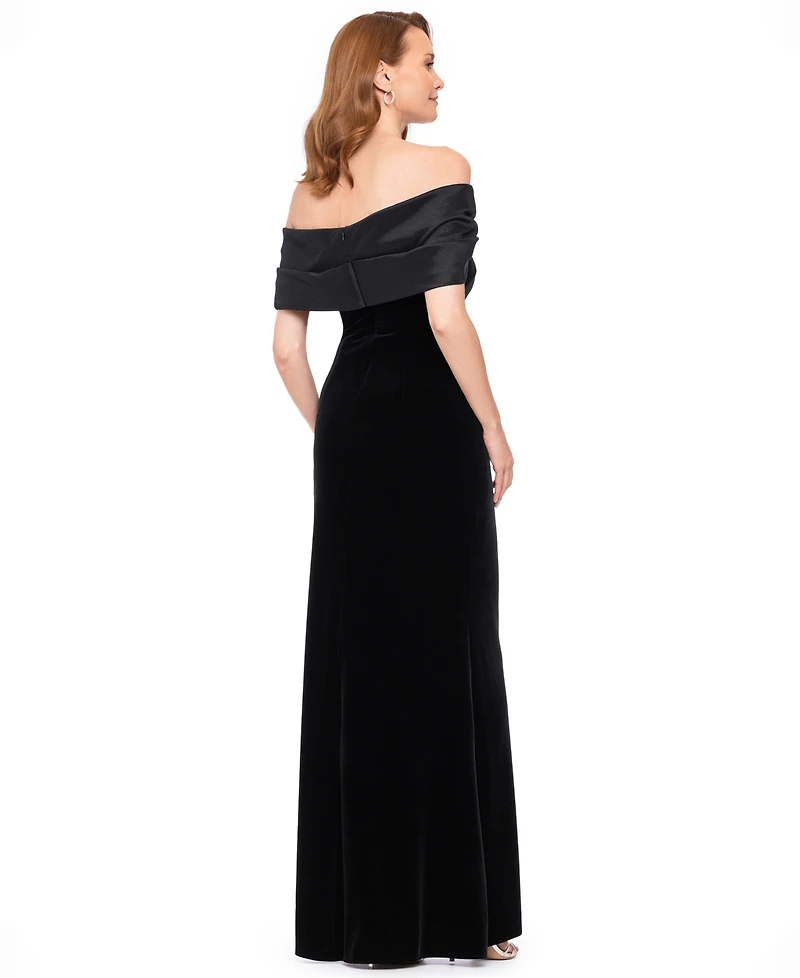 Betsy & Adam Women's Velvet Off-the-Shoulder Dress