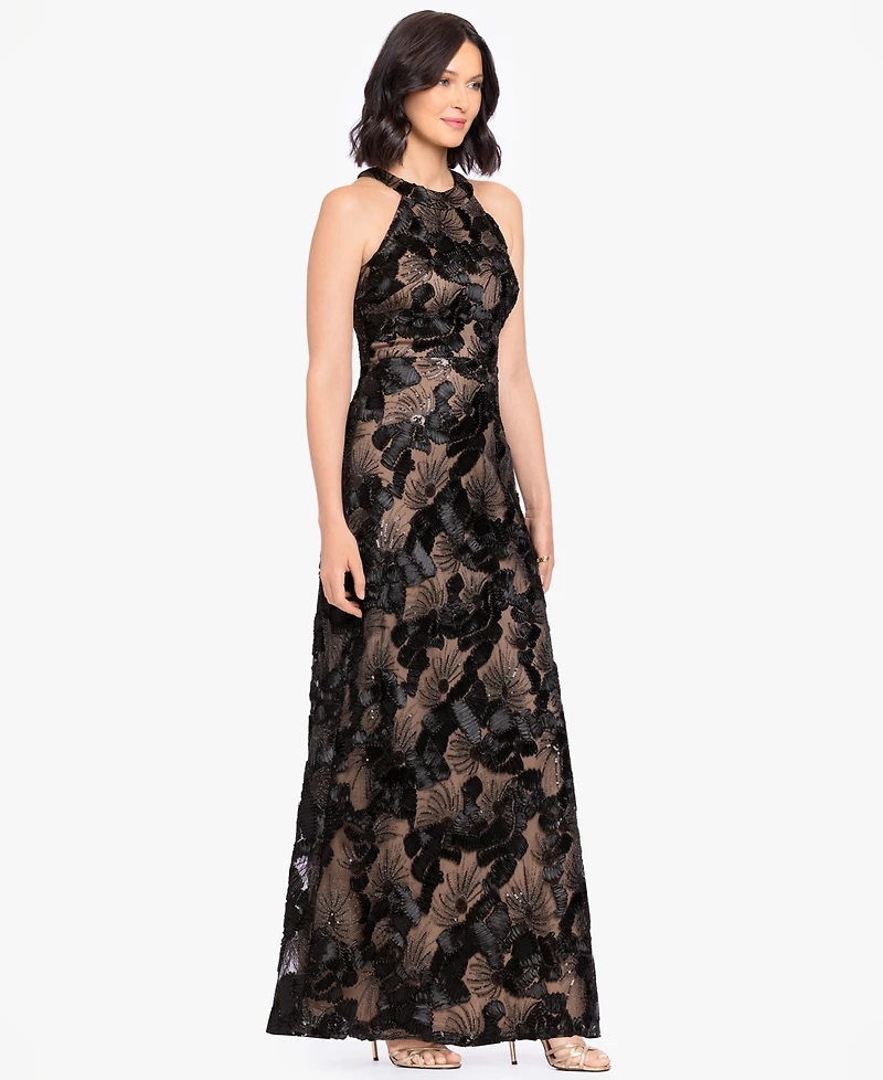 Betsy & Adam Women's Sequined Soutache Halter Gown